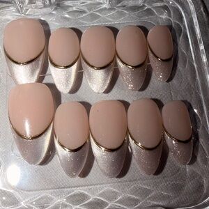 Elegant Nude and Gold hand made Press-On Nails